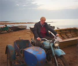 Terje Korsnes visiting fishermen in central asia desert